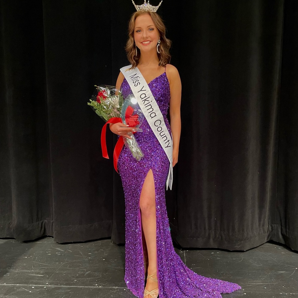 Purple Sherri Hill beaded gown